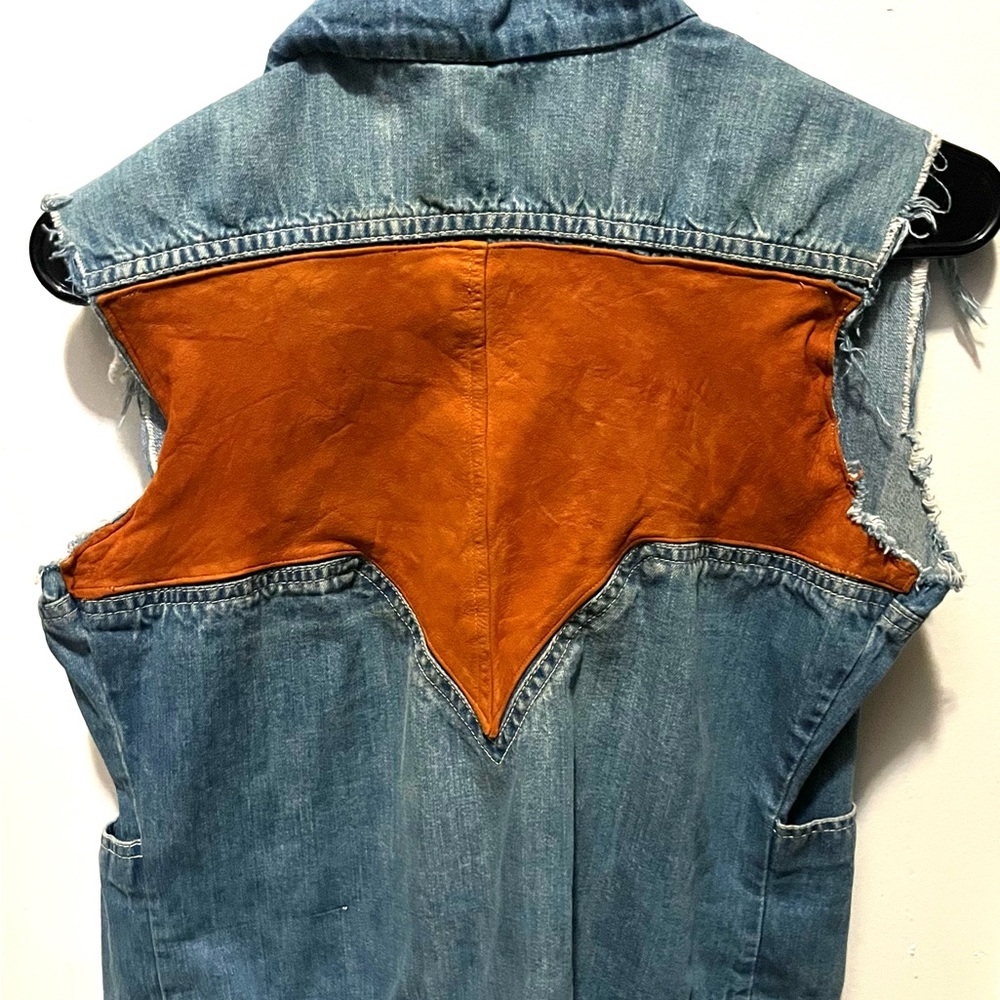 Faded Glory Denim Vest with Orange Accent Vintage